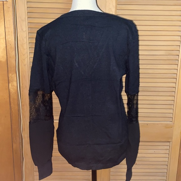 Fate Black Button Front Lace Sleeve Insert V-neck Top NWT - Picture 5 of 10